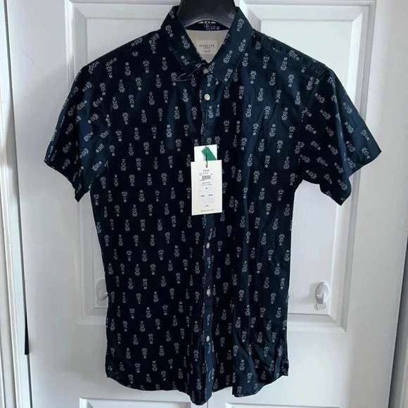 SELECTED HOMME.Men organic cotton,shirt Small & Medium,Blue short sleeve,,reg 75 - Picture 3 of 10